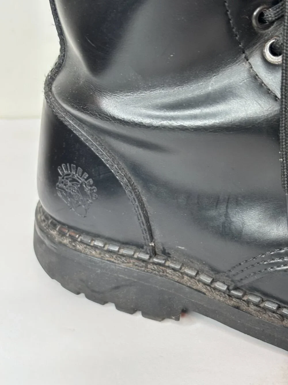 VTG Grinders King Black Leather 20 Eye Steel Toe Boots UK 11 US 12 Combat Punk